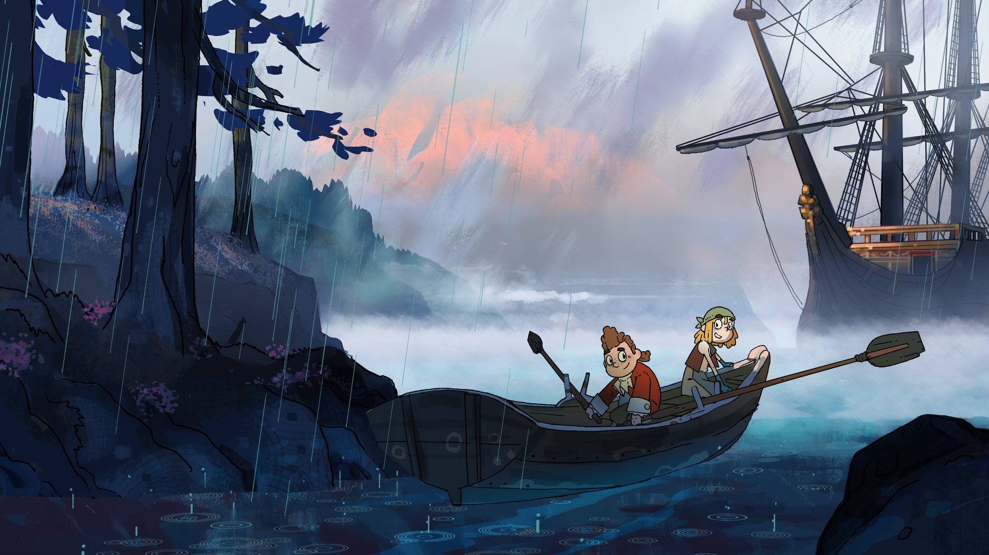 Storm og Torden i båden i regn